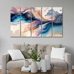 999Store Blue 5 Pieces Abstract Printed Multi Frame Painting Art Panels-23