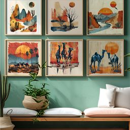 Aura Beige & Orange 6 Pieces Floral and Botanical Painting Wall Arts-12