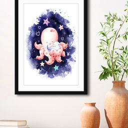 999Store White & Purple Octopus With Baby HD Printed Framed Wall Art-52