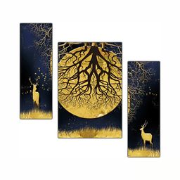 PnF Navy Blue & Gold-Toned 3 Pieces Wooden Birds and Animals Painting Wall Arts-image-8