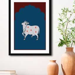 999Store Blue & Maroon Nandi Cow HD Printed Framed Wall Art-image-12