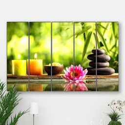 SAF Green & Yellow 5 Pieces Bamboo Nature Framed Wall Painting-image-84
