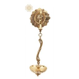 Exotic India Gold Toned Wall Mounted Designer Lamp with Hanging Wick-31