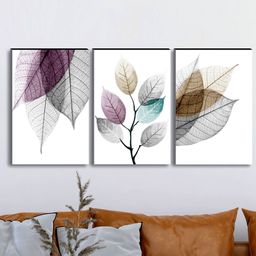 SAF White & Purple 3-Pieces Leaf Modern Art Printed UV Coating Wall Art-20