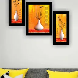 SAF Yellow & Red 3 Pieces Flower Pot Modern Wall Art Painting-image-55