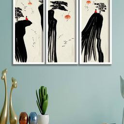 SAF 3-Pcs White & Black Abstract Art Painting Wall Art-image-43
