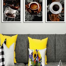 SAF Black & Brown 3 Pieces Coffee Mug Painting Wall Art-19
