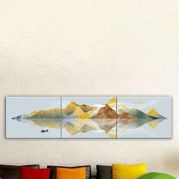 SAF Blue & Yellow 3 Pieces Modern Art Printed UV Coating Wall Art-image-91