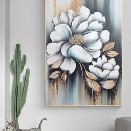 Art Street Beige-Colored & Grey Flower Painting Wall Art-16