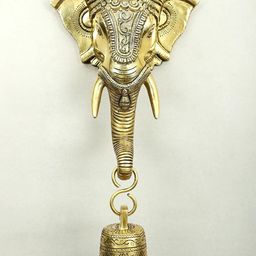 Exotic India 12" Brass Lord Ganesha Wall-Hanging with Bell-35