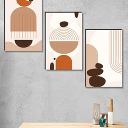 SAF 3 Piece Cream & Beige Abstract Printed Framed Wall Painting-14