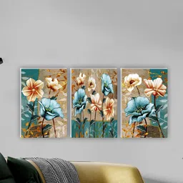 SAF Blue & Beige 3 Pieces Painting Waterproof Wall Art-picture-28