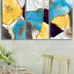 SAF Yellow & White 3-Pieces Modern Art Printed UV Coating Wall Art-image-8