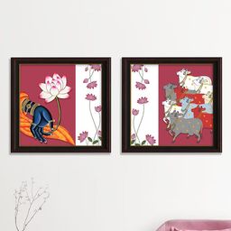 Art Street Brown 2-Pieces Shrinathji Printed Framed Wall Art-image-90