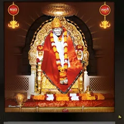 PnF Black & Red Lord Sai Baba Wooden Painting Wall Art-picture-3