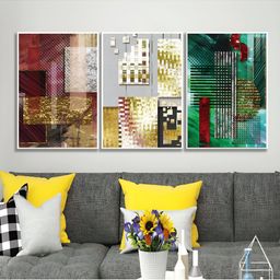 Aura Green & Grey 3 Pieces Wood Abstract Wall Paintings-20