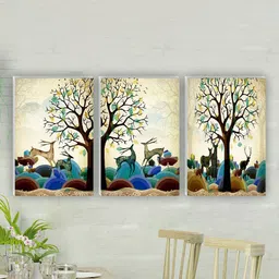 SAF Beige & Blue 3 Pieces Deer Painting Waterproof Wall Arts-picture-35