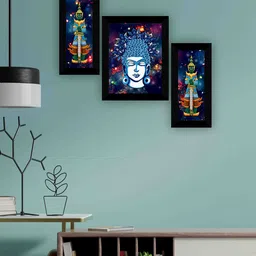 SAF Navy Blue & Blue 3 Pieces Lord Buddha Wall Art-image-36
