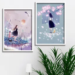 SAF Set Of 2 Purple & Pink Printed Framed  Wall Art-50
