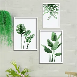 SAF Adults Set Of 3 White & Green Digital Reprint Framed Wall Art-6