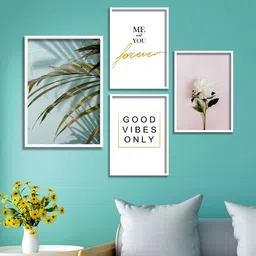 SAF Set Of 4 White & Green Printed Framed Wall Art-17