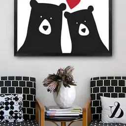 THE HANDMADE FLAIR Black & Red Family Of Bears Cute Animal Framed Wall Art-image-66