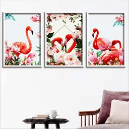 SAF Set of 3 Red & White Printed Wall Art-0