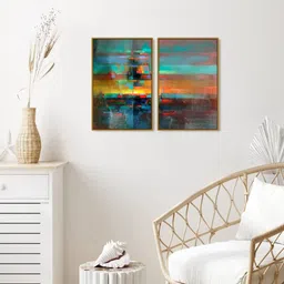 999Store Set Of 2 Orange-Colored & Green Abstract Painted Wall Art-16