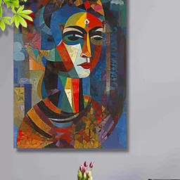 SAF Blue & Red Rolled Art Abstract Painting Canvas Wall Art-39