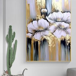 Art Street Golden & White Flower Painting Wall Art-image-4