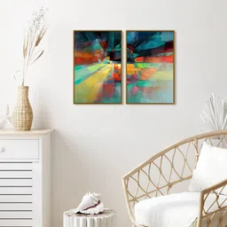 999Store Set of 2 Green & Yellow Printed Abstract Wall Art-11