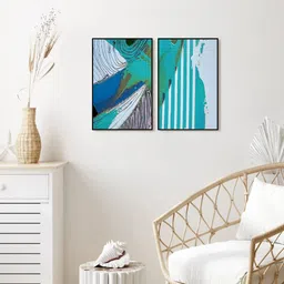 999Store Set Of 2 Green Abstract Painting Frame Wall Art-41