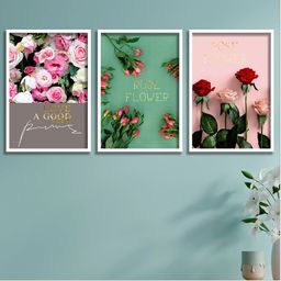 SAF Set Of 3 Pink & Green Digital Reprint Wall Art-5