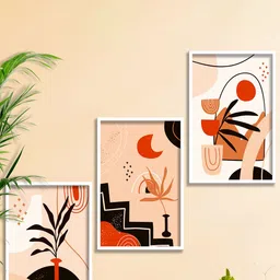 SAF 3-Pcs Cream-Colored & White Modern Art Framed Painting Wall Art-3