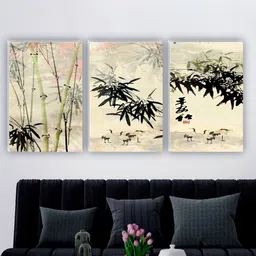 SAF Beige & Black 3 Pieces Vintage Leaves Painting Wall Arts-image-59