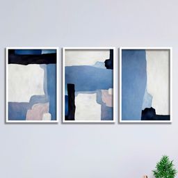 SAF Set Of 3 Blue & White Modern Painting Wall Art-image-73
