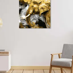 RANGOLI Grey & Yellow Abstract Elephant Canvas Painting Wall Art-17