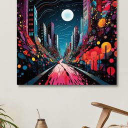 SAF Blue & Pink Wooden Framed Vintage City Canvas Painting Wall Art-image-46