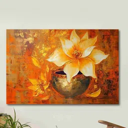 SAF Orange & Gold Abstract Flower Printed Cotton Wall Art-image-92