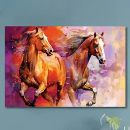 SAF Orange & lavender Running Horse Printed Cotton Wall Art-image-47