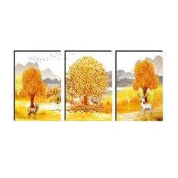 SAF White & Grey 3 Pieces Tree & Deer Matte Finish Wall Art image 2