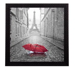 eCraftIndia Grey & Red Eiffel Tower Design Satin Matt Texture UV Wall Art image 2