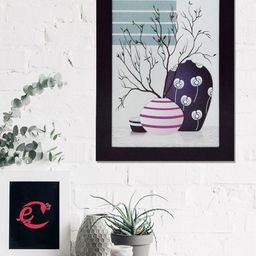 eCraftIndia Blue & Pink Abstract Pot Satin Matt Texture UV Wall Art-image-96