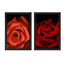 eCraftIndia Set Of 2 Red & Brown Red Roses Satin Matt Texture UV Art Painting image 2