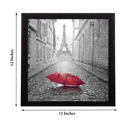 eCraftIndia Grey & Red Eiffel Tower Design Satin Matt Texture UV Wall Art image 3