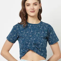 Crimsoune Club Abstract Printed Cotton Twisted Crop Top-picture-29