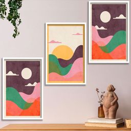 SAF Brown & Red 3-Pieces Modern Art Printed Framed Wall Art-image-102