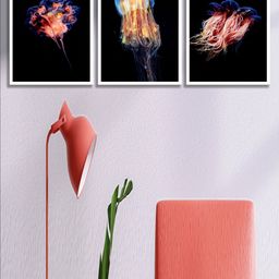 SAF Black & Pink 3-Pieces Wildlife Fish Printed Framed Wall Art-image-81