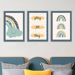 Art Street Kids Blue & Yellow 3 Pieces Abstract Printed Wall Arts-48