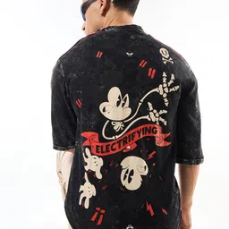 Bewakoof Mickey Mouse Printed Drop-Shoulder Sleeves Cotton Boxy Super Loose Fit T-shirt-image-79